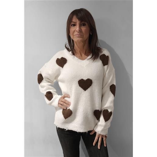 Susy mix maglia donna scollo v lavorazione nuvola morbida e calda applicazioni cuori art. M92159