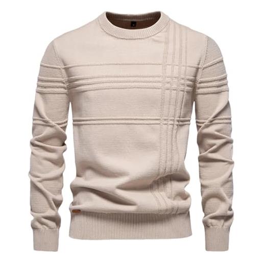 Hdhdeueh maglione pullover da uomo a girocollo in maglia di cotone a righe tinta unita autunno inverno caldi maglioni jumper, m