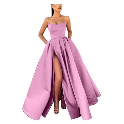 Generic vestiti 18esimo ragazza - abito da sera con imbottitura sul petto con cerniera lunga con spacco sexy senza spalline in tinta unita da donna