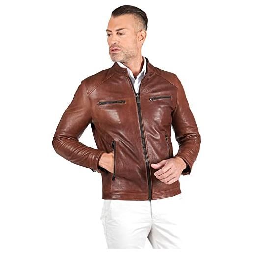 D'Arienzo giacca in pelle bianca uomo giubbotto moto giubbino biker vera pelle made in italy hmailton 52/bianco