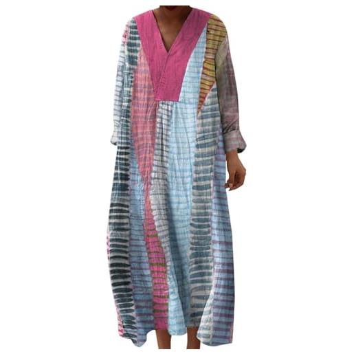 Generico abito lungo donna boho chic in lino scollo a v maniche lunghe, vestito maxi floreale vintage con tasche per spiaggia mare vacanza primavera taglie forti comodo elegante 2026