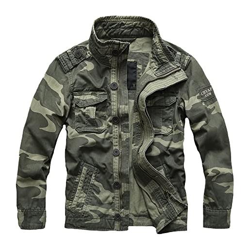Bestgift giacca da uomo di mezza età casual mimetico abbigliamento da lavoro giacca in denim giacca militare, verde mimetico. , xxl