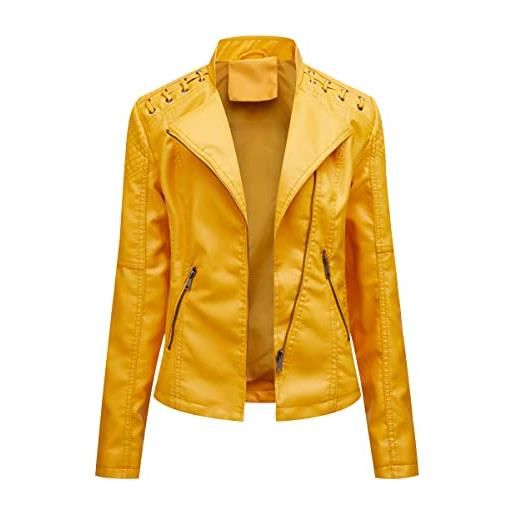 Peuignao giacca donna biker giubbotto similpelle finta pelle sintetica nero m di Peuignao