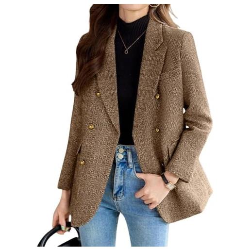 Generico blazer doppiopetto classico elegante da donna casual per primavera e autunno blazer da ufficio professionale formale e alla moda (caffè, s)