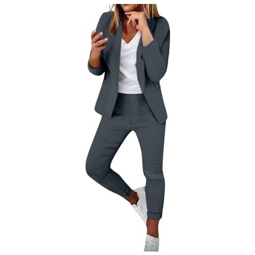 HEONSATI tuta oversize donna completo ufficio aperto davanti colletto eleganti complete da lavoro casual curvy set due pezzi giacche e pantaloni tailleur da cocktail con bottoni per matrimoni e feste