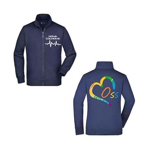 Vestin felpa unisex full zip con stampa fronte e retro - oss con cuore colorato - con nome personalizzato - super vestibilità top qualità (it, testo, l, regular, regular, bianco)