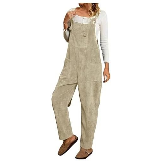 ThiCc tuta da donna in velluto a coste, con spalline regolabili, a gamba larga, con tasche a salopette, casual, vestibilità larga, stile harem, multitasche, alla moda, invernale, caldo, marrone, l