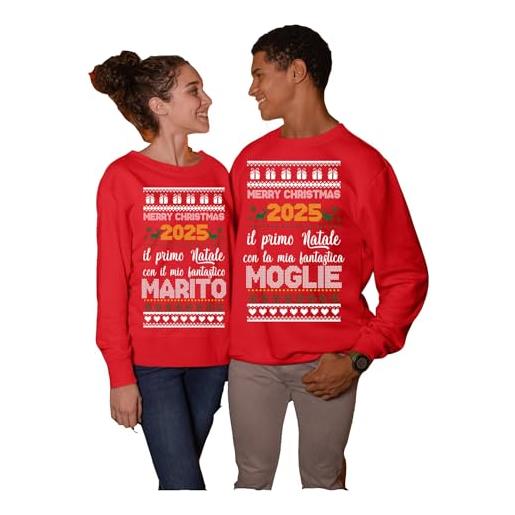 fashwork coppia felpe girocollo lui e lei natale natalizie 2025 merry christmas il primo natale con il mio/la mia fantastico/a marito/moglie - idea regalo natale