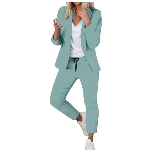 Generico tailleur donna eleganti due pezzi con giacca blazer e pantaloni diritti a coulisse completo eleganti curvy da cerimonia completi oversize taglie forti primaverili per lavoro ufficio festa, beige, m