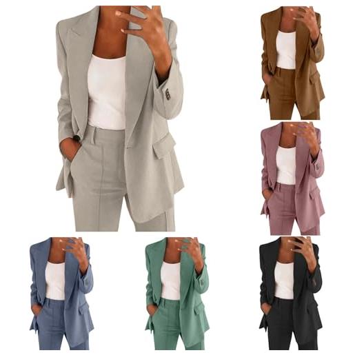 PAIDAXING completi pantaloni da donna uk eleganti in 2 pezzi con giacca doppio petto e pantaloni con vita elasticizzata per signore, outfit coordinati primaverili e autunnali per lavoro in ufficio, matrimonio