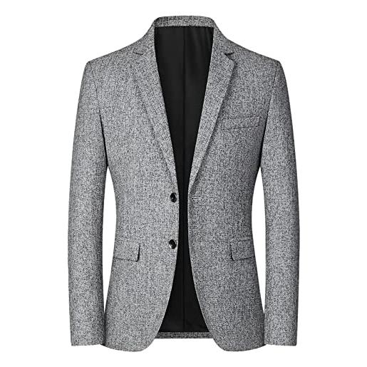 Bauzuoyo sakko - giacca sportiva da uomo, stile moderno, stile vintage, in tweed, slim fit, tinta unita, per il tempo libero, per il lavoro, con due bottoni, con tasche, grigio. , m