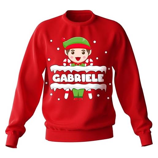 t-shirteria felpa natale con nome personalizzato, felpa natalizia girocollo rossa in cotone, christmas sweatshirt, idea regalo bambino, bambina, uomo, donna (elfo, folletto simpatico)