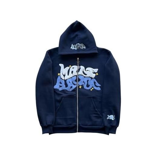 LIXQQS felpa con cappuccio graffiti y2k trendy uomo, giacca oversize con zip per un look urbano streetwear, sweatshirt retro americano, hoodie hip hop(red, 5xl)