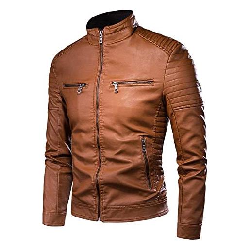 Earnmore giacca in pelle da uomo, giacca da moto retrò casual slim colletto alla coreana, giacca invernale da uomo in stile motociclista tascabile giacche pilota cappotto in ecopelle, per andare in moto, fes