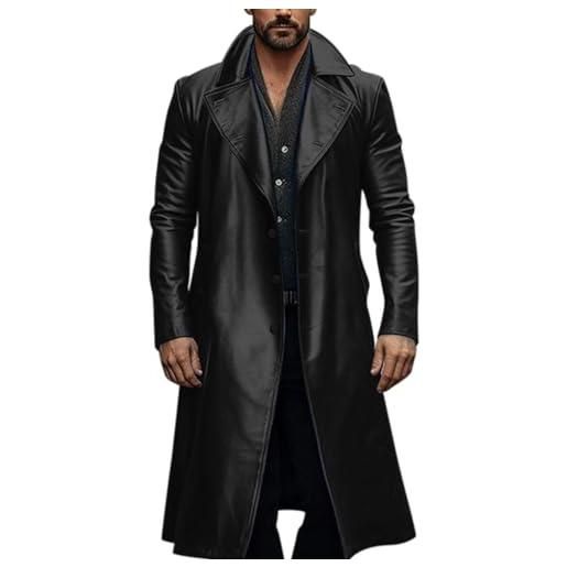 Generisch giacca in pelle da uomo cappotto lungo in ecopelle parka tinta unita vintage giacca a vento slim fit giacca invernale cappotto classico in pelle cappotto invernale cappotto invernale da uomo, nero