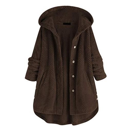Generic donna piumino cappotto con cappuccio e tasca con bottone a maniche lunghe irregolare in pile da donna taglie forti felpa pile bambina giubbotto primavera donna (black, xxxxl)