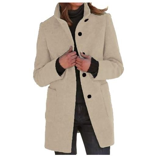 Generic trench da donna autunno inverno caldo e comodo cappotto in misto lana sciolto casual colletto rialzato monopetto lungo blazer giacche antivento pisello cardigan soprabiti, 7#beige, l