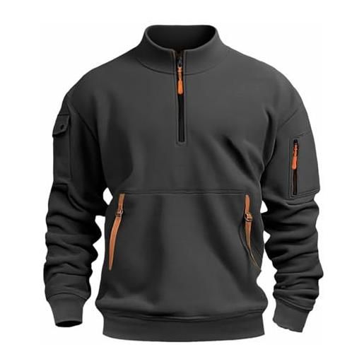 Generico felpa uomo senza cappuccio, maglia mezza cerniera collo alto. Pullover per attività all'aperto, lavoro leggero e uso quotidiano, vestibilità regolare