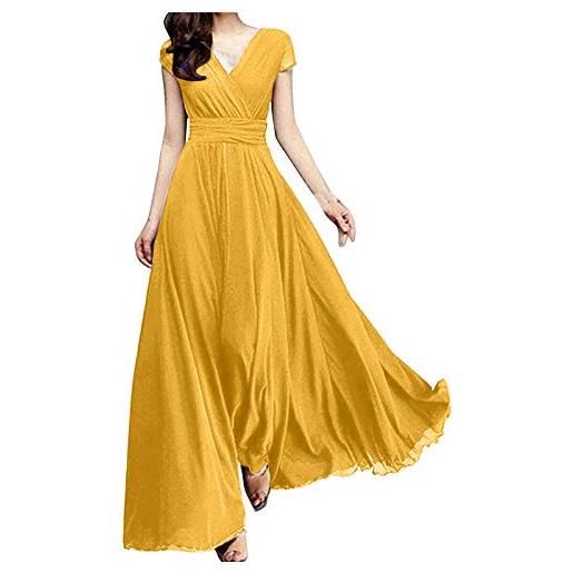 Generic abito da donna in chiffon, lungo, elegante, per matrimoni, serate, a maniche corte, con scollo a v, per cocktail, a vita alta, per feste, per il tempo libero, blu, xxl