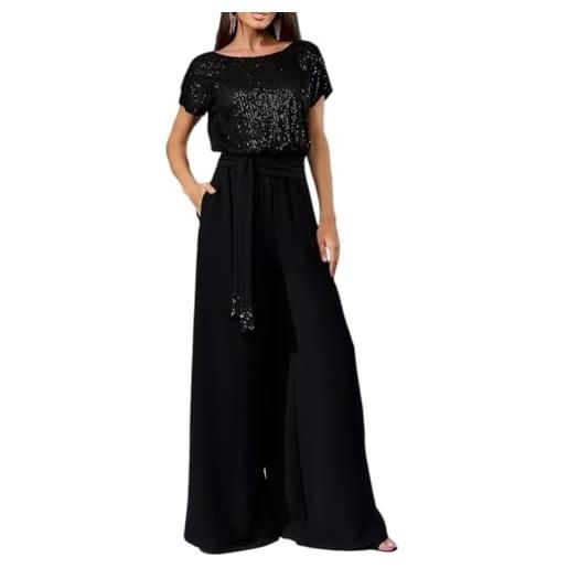 shownicer tuta paillettes donna maniche corta a vita alta paillettes jumpsuit elegante cerimonia paillettes lunghi jumpsuit rompers overalls a verde m