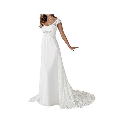 Stillluxury abito da sposa in chiffon vita impero abiti da sposa per la sposa cap maniche una linea abito da sposa w84, bianco, 42
