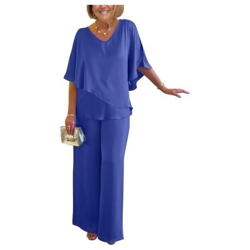 shownicer completo donna elegante tailleur in chiffon 2 pezzi set completi di pantaloni da cerimonia due pezzi set taglia grande abbigliamento per business e matrimoni b rosso l