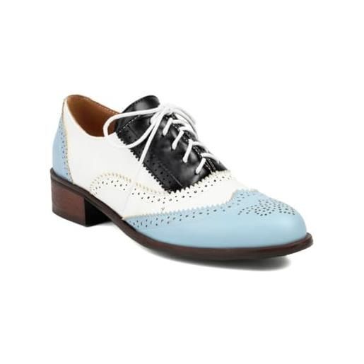 smlekwc scarpe oxford & derby in vernice da donna allacciare vintage brogues tacco a blocco formal scarpe da vestito, rosso, 38.5 eu
