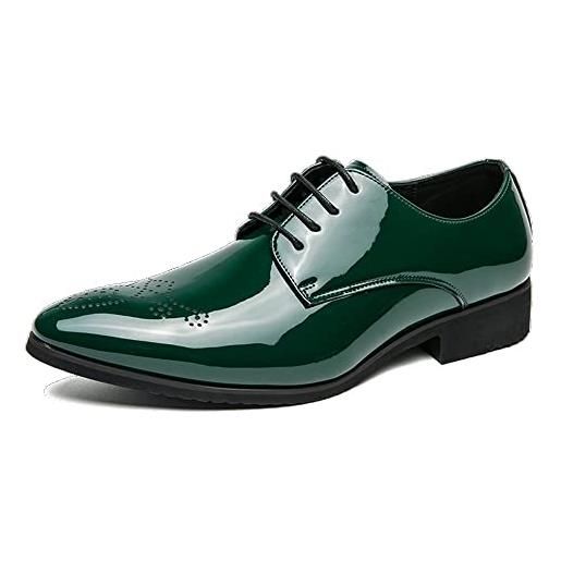 Ninepointninetynine abito oxford scarpe formali da uomo stringate brogue scarpe derby in pelle sintetica con punta a punta suola in gomma antiscivolo tacco largo da sposa (color: verde, size: 43 e