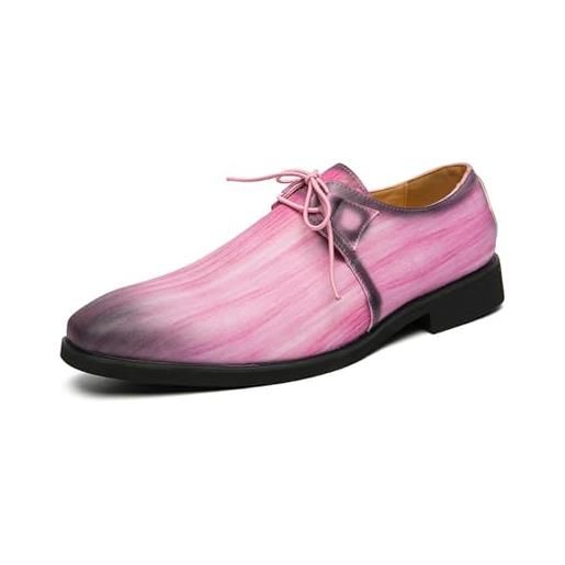 JHYUUKAU scarpe eleganti da uomo oxford classiche scarpe formali business casual per matrimonio, festa, ufficio, rosa, 44 eu