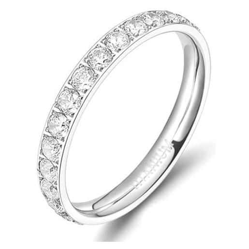 Wycian anelli di fidanzamento in titanio e acciaio per uomo, anello matrimoniale per lei semplice eternità con zirconia cubica bianca 3 mm taglia h 1/2 - z, y 1/2, non pietra preziosa