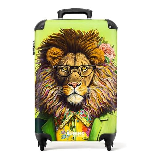 NoBoringSuitcases.com® valigia a mano trolley valigia a rotelle piccola valigia da viaggio con 4 ruote - leone - uomo - animale - occhiali - fiori - bagaglio da tavolo