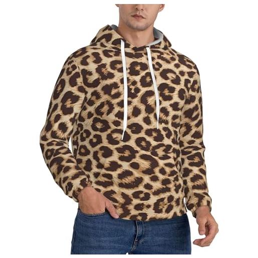 ZHAOUR felpa con cappuccio da uomo in pile con stampa leopardata, alla moda, streetwear per tutti i giorni, viaggi e tempo libero, nero , s