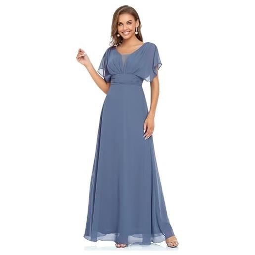 Ever-Pretty vestito da cerimonia donna chiffon linea ad a scollo a v maniche corte stile impero lungo blu navy 38