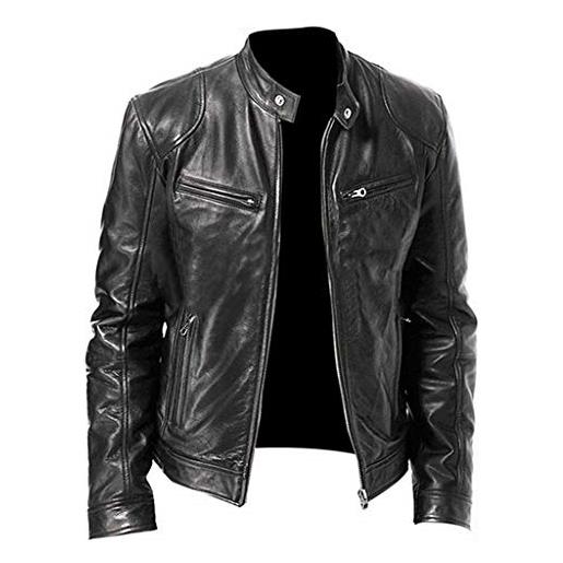 Generico giacca pelle uomo giubbotto da biker in ecopelle con comda per la guida chiodo pelle uomo con zip in metallo e tasca interna 2025