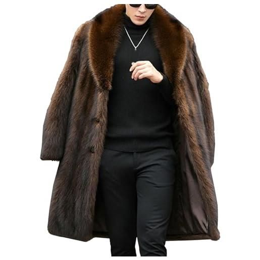 Generic cappotto lungo in pelliccia sintetica per uomo, invernale, soffice, spesso, in stile visone, trench, morbido e caldo, giacca alla moda, nero, taglia 4xl