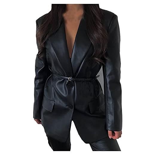 LJHH giacca in pelle da giubbotto ecopelle donna con tasca finta collo larg giubbino similpelle donna manica lunga giubbotto con cerniera cappotto da motociclista giacche biker giacchetto