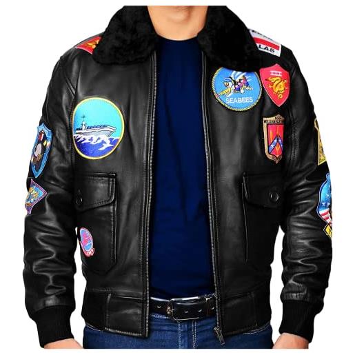 Hafsah giacca top gun da uomo, in vero cuoio, giacca da aviatore, giacca da aviatore, 2° guerra mondiale taglia xs, nero