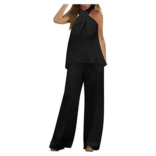 MJGkhiy tuta da cerimonia donna eleganti senza maniche camicia + pantaloni set trasparente larghi curvy completo abito da sera in 2 pezzi completo cerimonia donna curvy