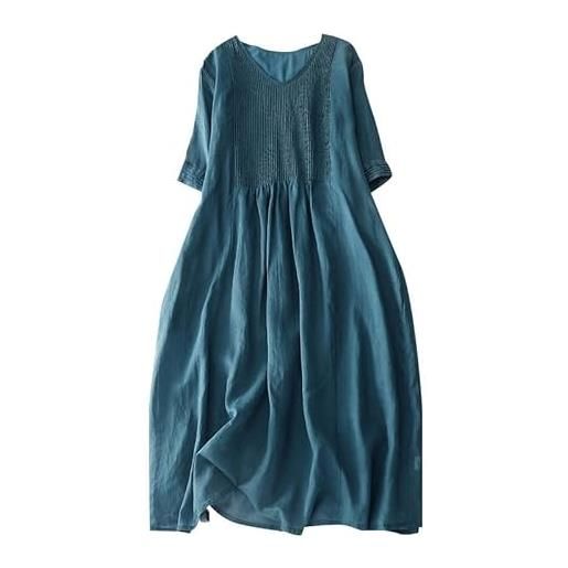 Generico vestiti donna estivi lino lungo elegante boho vestiti estivi larghe casual comodo abiti in lino vintage spiaggia taglie forti abito da spiaggia elasticizzato tinta unita vacanza vestito boho