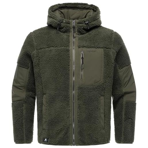 Ragwear giacca di peluche da uomo, calda imbottitura, con tasca sul petto e cappuccio regolabile, chille s-4xl, verde oliva scuro, m