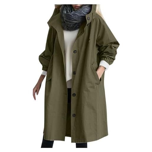 Generic trench lungo da donna, impermeabile con cappuccio, tasche con bottoni, traspirante, foderata, giacca a vento per autunno 2026