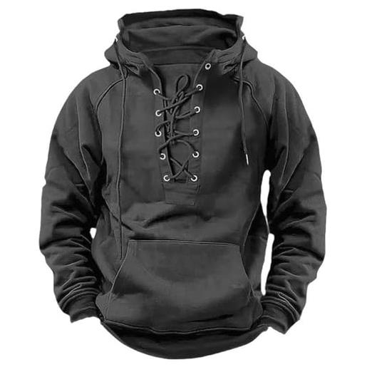 Bauzuoyo, felpa da uomo vintage con cappuccio, con coulisse, stile medioevale, retrò, vestibilità larga, stiloso, cappuccio, 2 in 1, felpa con zip, tinta unita, senza cappuccio, con tasche