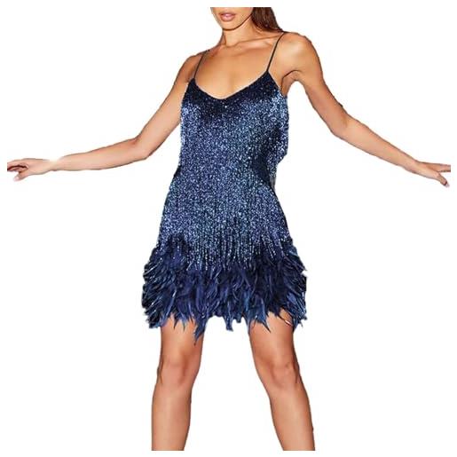 Generic abito gatsby donna anni 20 abito da ballo retrò abito pin up anni 1920 abito anni 1920 abito con frange bretelle abito gatsby donna anni 20 taglia grande costume charleston e gatsby, navy, s