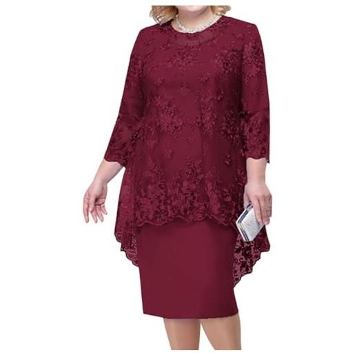 shownicer vestito due pezzi donna elegante ricami pizzo vestiti manica 3/4 taglie forti vestito da sera cerimonia cocktail abiti al ginocchio a blu scuro 5xl