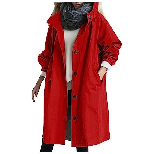 Generico trench lungo da donna, impermeabile con cappuccio, tasche con bottoni, traspirante, foderata, giacca a vento per autunno 2025