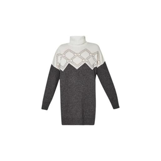 Liu Jo dolcevita in misto lana con strass tf4235 (it, testo, l, regular, regular, grigio melange scuro/panna)