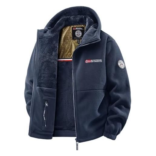 HESYSUAN giacca da uomo foderata in pile ricamata con cerniera e fodera termica in grafite, cardigan con cappuccio su entrambi i lati, cappotto antivento in sherpa, cachi, l