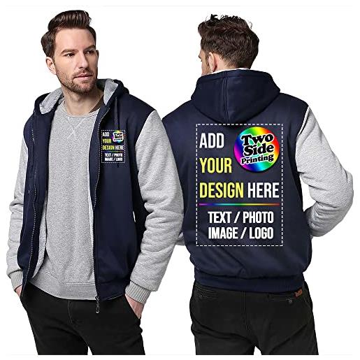 Raysent felpa personalizzata con cappuccio in pile, giacca con stampa personalizzata su entrambi i lati, fronte/retro, design unico, flanella spessa per l'inverno, calda con cerniera