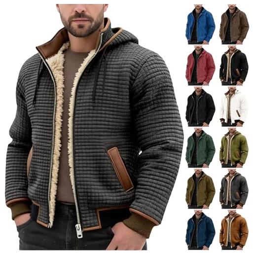 Generico felpa uomo invernale pile con zip giubbotto doubleface micropile peluche giacca termico pesante ultra caldo comodo cappuccio tasche multiuso per montagna lavoro streetwear sport escursionismo