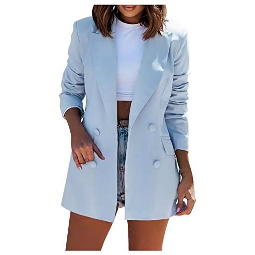 Ybing longblazer donna bottoni revers blazer tinta unita vestito elegante blazer slim vestito confortevole affari ufficio giacca classico bussiness cappotto manica lunga giacca da lavoro, celeste. , s